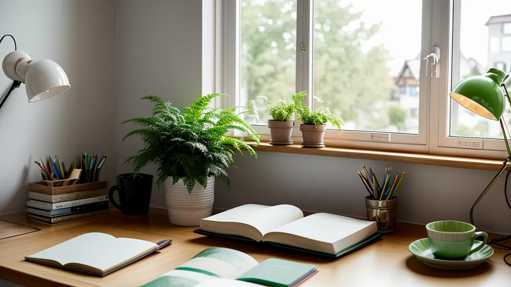 Zusammengerollte Yogamatte lehnt an einem Büroschrank in einer sonnigen Ecke als Symbol für Feierabend