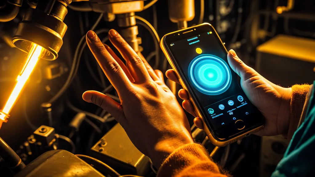 Ein Techniker nutzt eine Sprach-App in einer Fertigungshalle für Wartungsprotokolle.