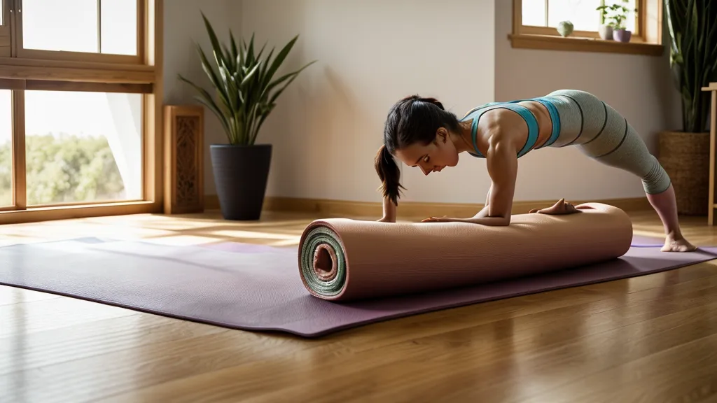 Eine Yogamatte neben einem dicken Verordnungstext als Symbol für Stressbewältigung.