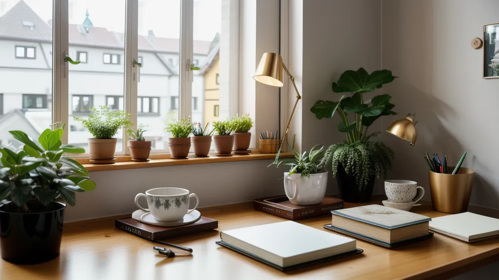 Eine Yogamatte im Büro vor dem abendlichen Fenster als Zeichen für Feierabend